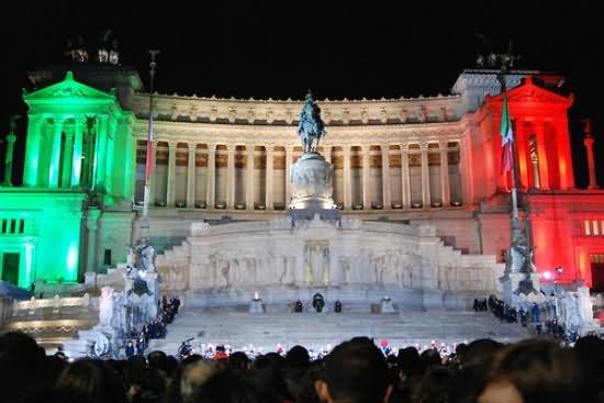 Italian Flag Tricolor Lights On Altare della Patria