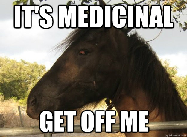 It's Medicinal Get Off Me Funny Horse Meme Image