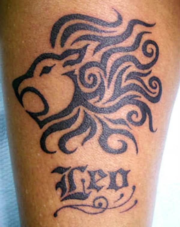 Leo - Black Tribal Leo Tattoo Design For Sleeve
