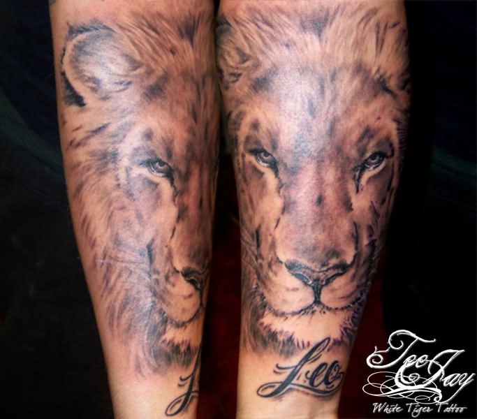 Leo - Grey Ink Lion Tattoo Design For Sleeve By Vanessa Maya