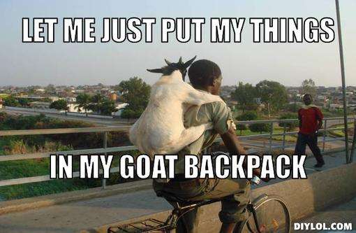 Let Me Just Put My Things In My Goat Backpack Funny Goat Meme Picture