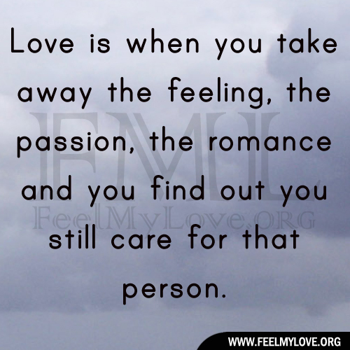 Love is when you take away the feeling, the passion, the romance and you find out you still care for that person