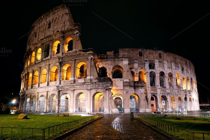 Main Entrance Of The Colosseum At Night