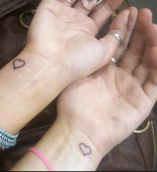 Matching Friendship Heart Tattoos On Wrist