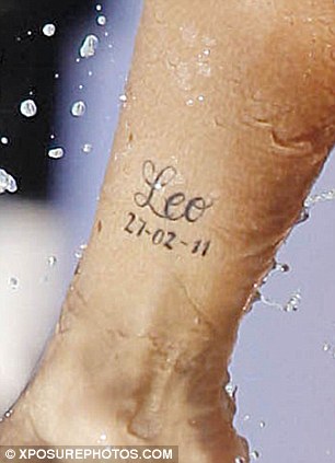 Memorial Leo Lettering Tattoo Design For Guy Leg