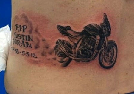 Memorial Motorbike Tattoo On Waist