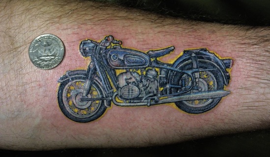 Motorbike Tattoo on Man Left Forearm