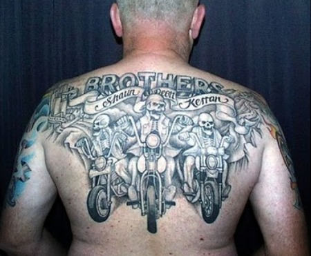 Motorbike Tattoos on Man Upper Back