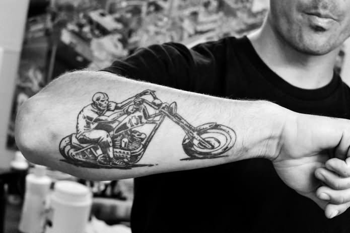 Motorcycle Biker Tattoo On Right Arm