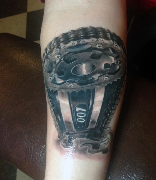 Motorcycle Chain Tattoo On Forearm