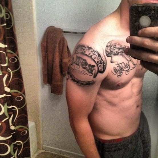 Motorcycle Chain Tattoo On Right Shoulder