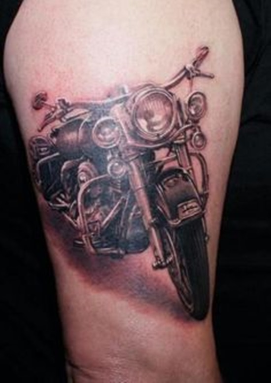 Nice Grey Motorbike Tattoo On Right Bicep