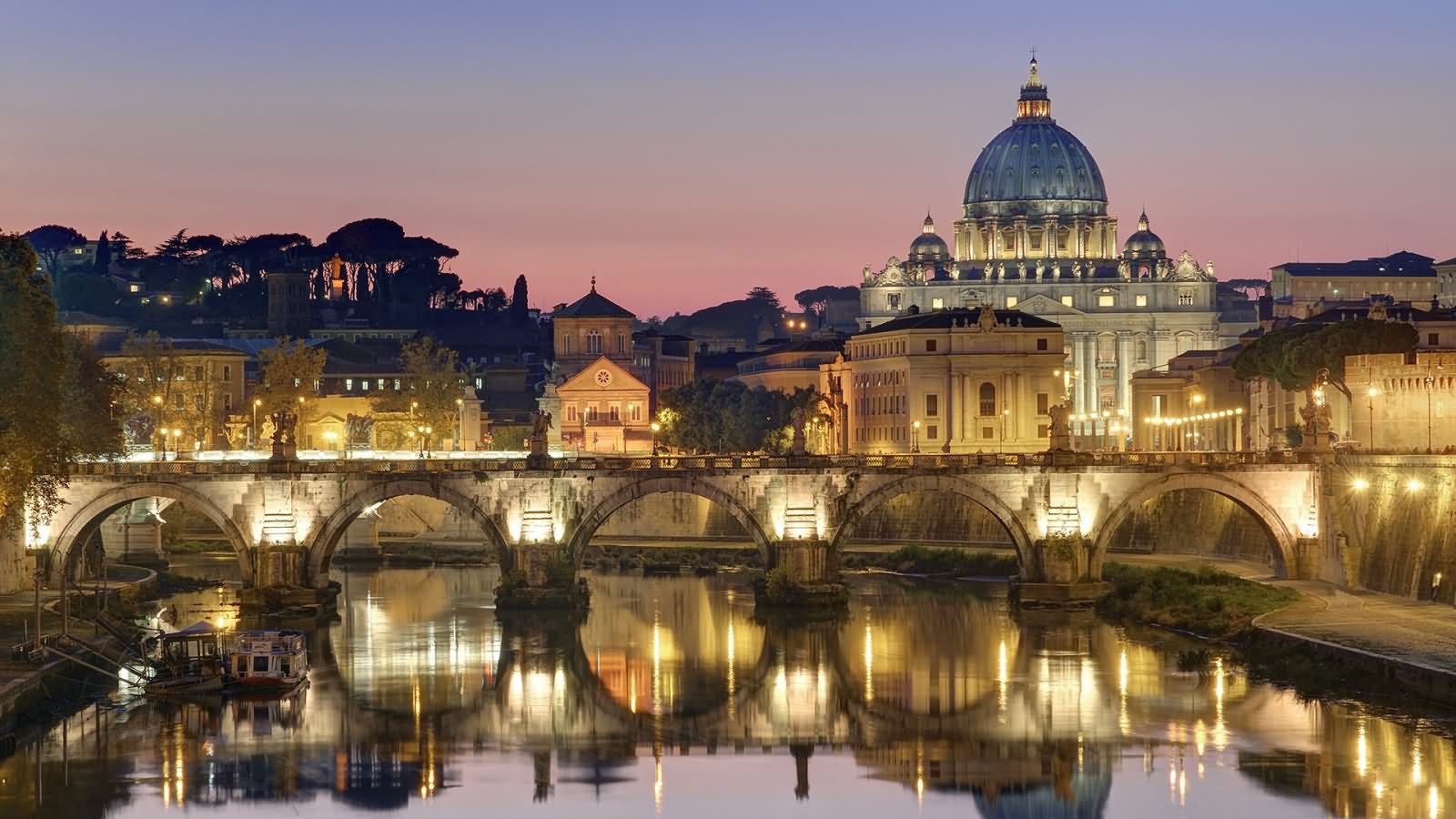 Night Light Bridge At St. Peter's Basilica Vatican City