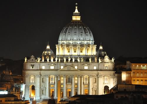Night Photo Of St. Peter's Basilica From Atop Castel St Angelo