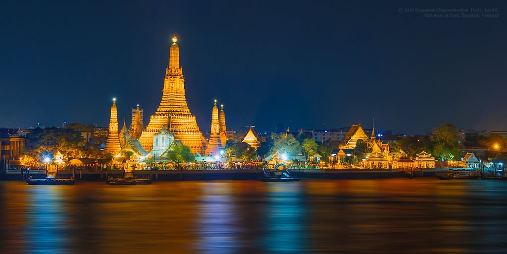 Panorama Night View Of Wat Arun Temple