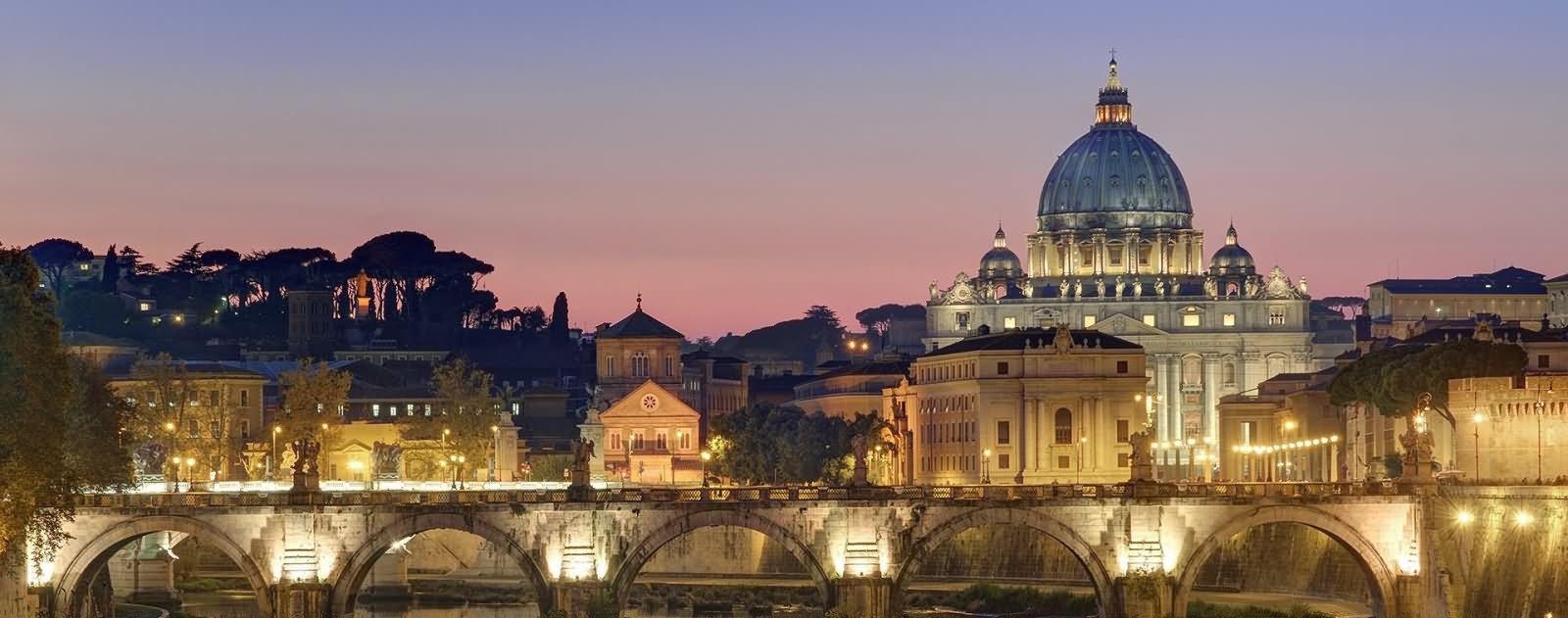 Panorama Night View Picture Of St. Peter's Basilica