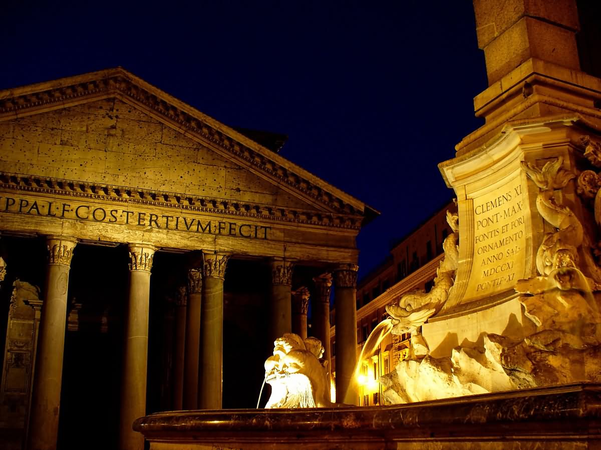 Pantheon And Fontana del Pantheon Night Shot