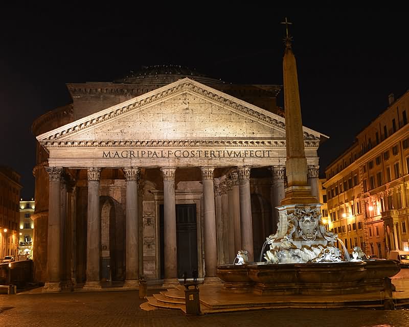 Pantheon And Fontana del Pantheon Night View