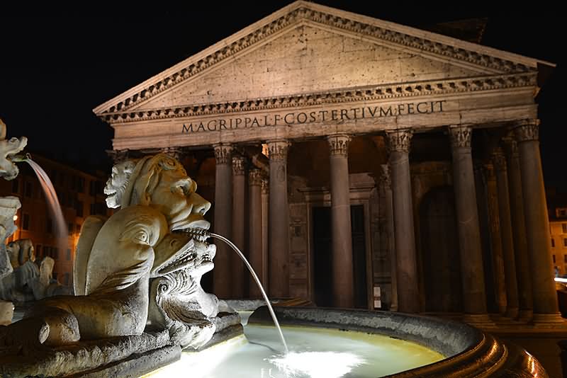 Pantheon And Fountain At Night