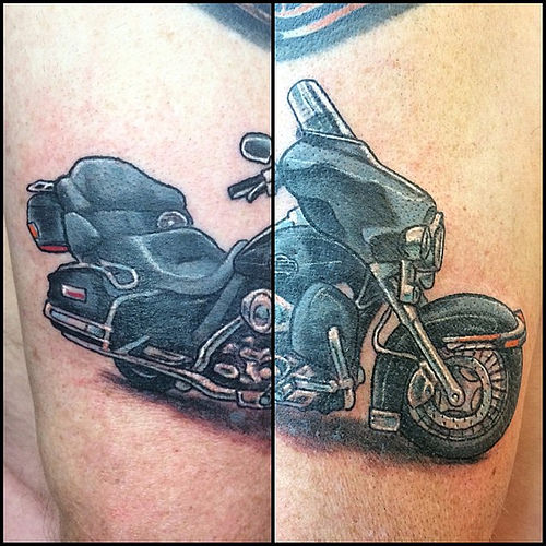 Police Motorcycle Tattoo On Left Bicep
