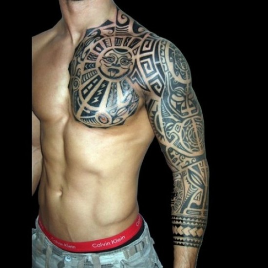 Polynesian Hawaiian Design Tattoo On Man Left Full Sleeve