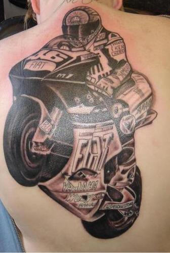 Racing Motorcycle Tattoo On Man Back Body