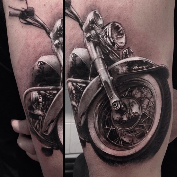 Realistic Grey Motorcycle Tattoo by Leonardo Acosta1