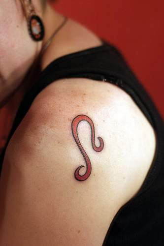 Red Leo Symbol Tattoo Design For Shoulder