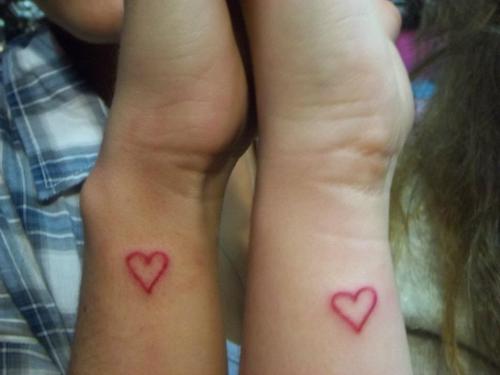Red Outline Friendship Heart Tattoos