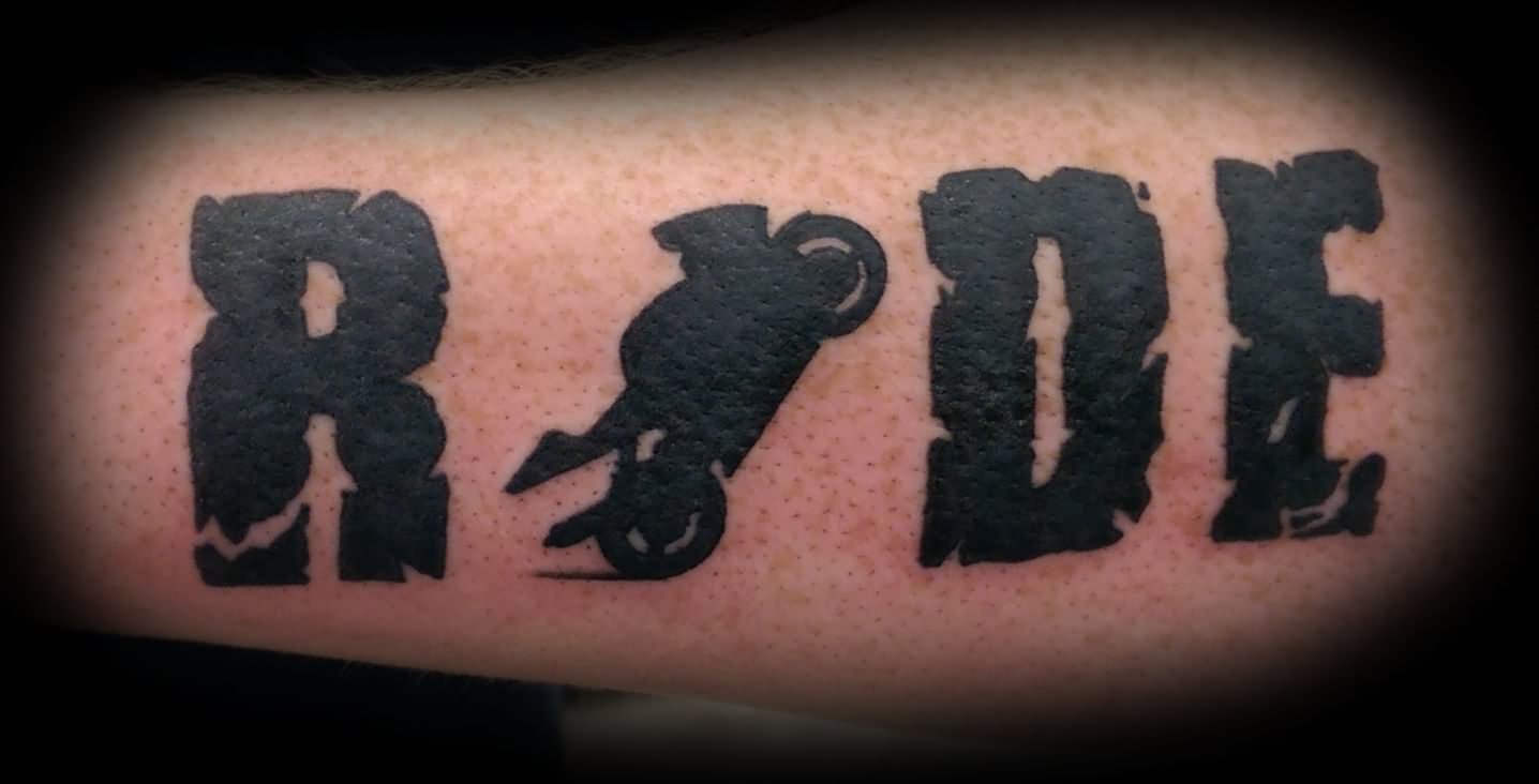 Ride Black Motorcycle Tattoo On Arm