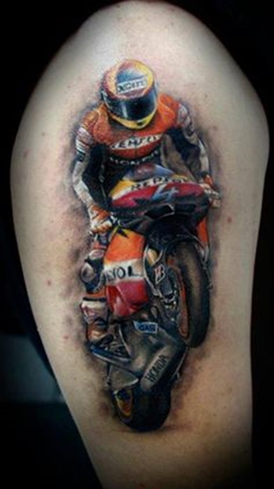 Right Half Sleeve Color Motorbike Tattoo