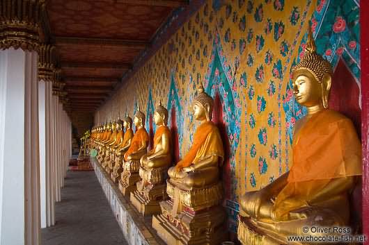 Row Of Golden Buddhas Inside Wat Arun Temple, Bangkok
