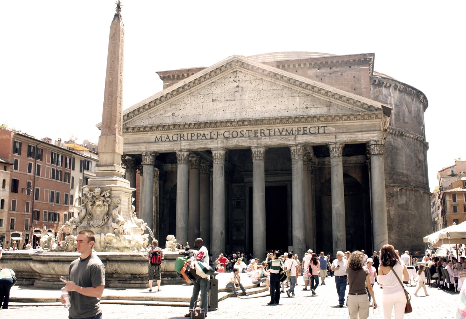 Side View Of The Pantheon And Fontana del Pantheon