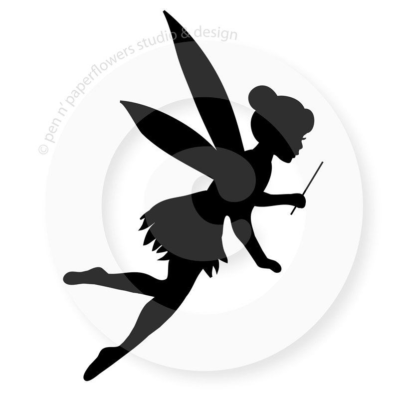 Silhouette Flying Tinkerbell Tattoo Stencil