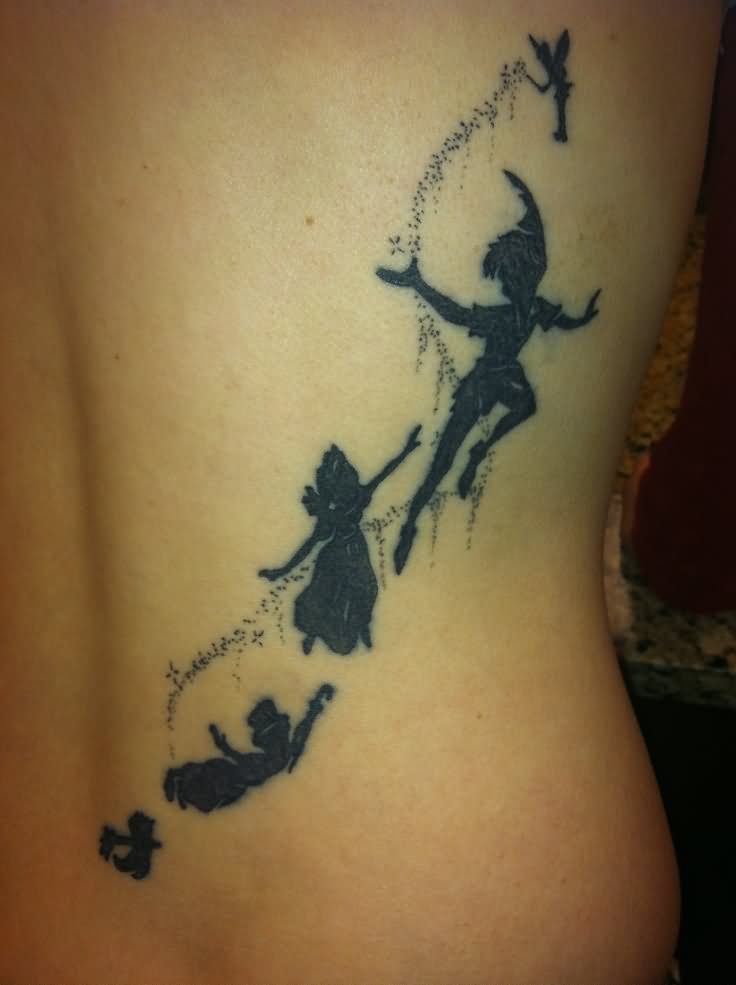 Silhouette Tinkerbell And Peter Pan Tattoo Design For Side Rib