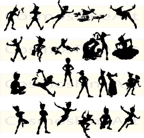 Silhouette Tinkerbell And Peter Pan Tattoo Flash