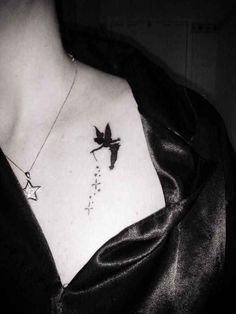 Silhouette Tinkerbell Tattoo Design For Collarbone
