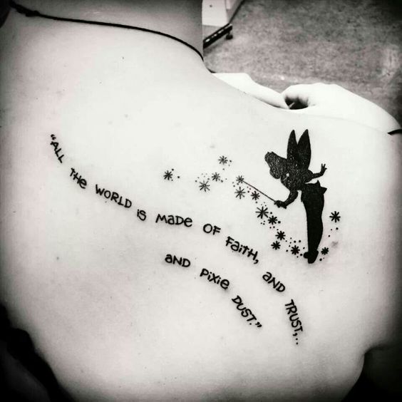 Silhouette Tinkerbell Tattoo On Right Back Shoulder