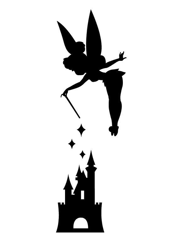Silhouette Tinkerbell With Castle Tattoo Stencil