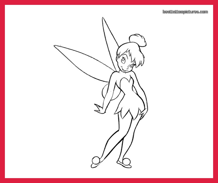 Simple Black Outline Tinkerbell Tattoo Stencil