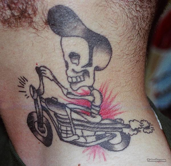 Skeleton Riding Motorcycle Tattoo On Side Rib For Men