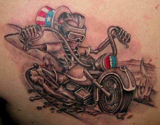 Skeleton Riding Motorcycle Tattoo