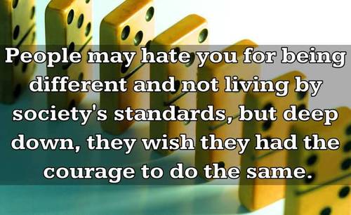 Some people may hate you for being different and not living by society's standards, but deep down they wish they had the courage to do the same.
