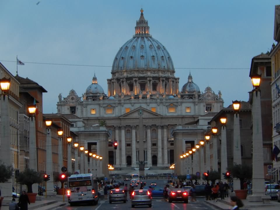 St. Peter's Basilica Street At Night