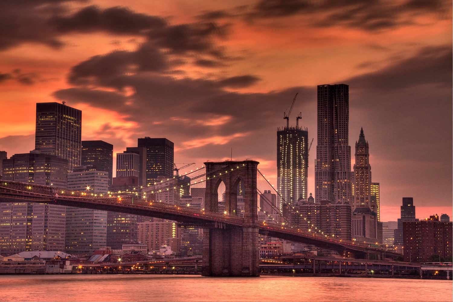 Sunset View Of The Beautiful Brooklyn Bridge