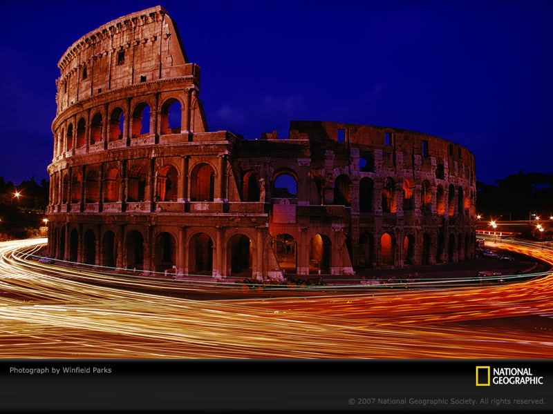 The Colosseum At Night With Motion Lights