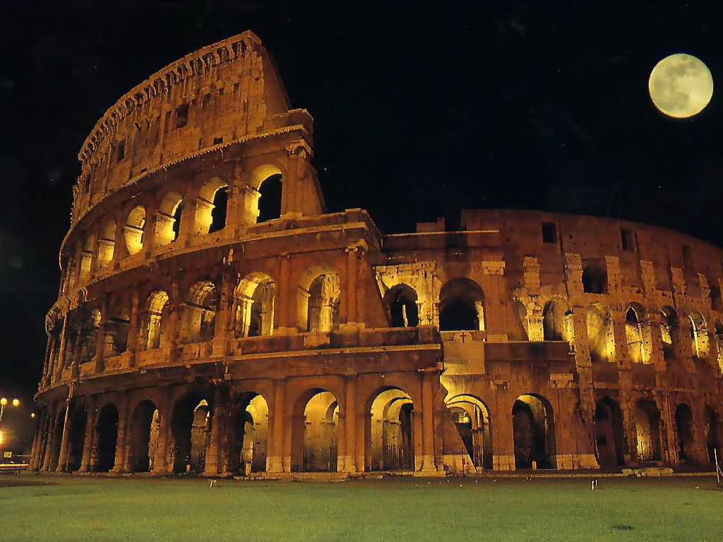 The Colosseum Night View With Full Moon