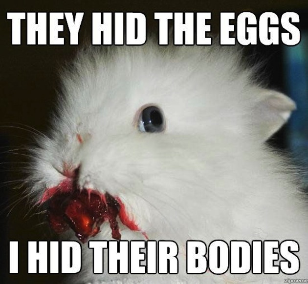 They Hid The Eggs I Hid Their Bodies Funny Rabbit Meme Picture