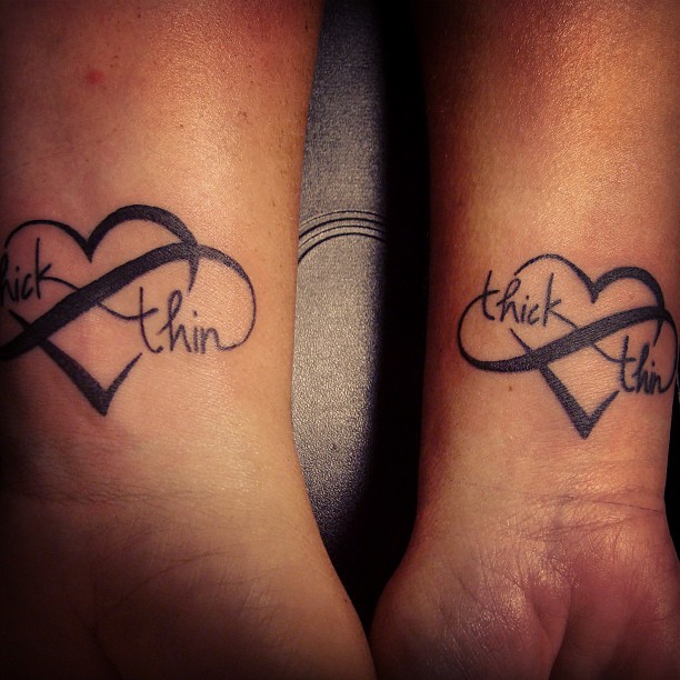 Thick Thin Friendship Heart Tattoos On Wrists