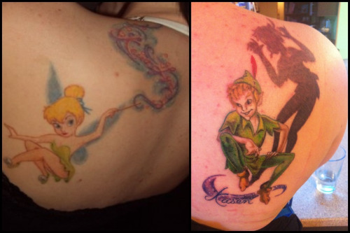 Tinkerbell And Peter Pan Tattoo Design For Right Back Shoulder